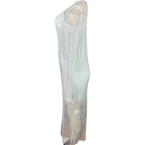 House of Harlow 1960 L Gray Sheer Mesh Crystal Detail Long Sleeve Maxi Dress - Picture 5 of 7